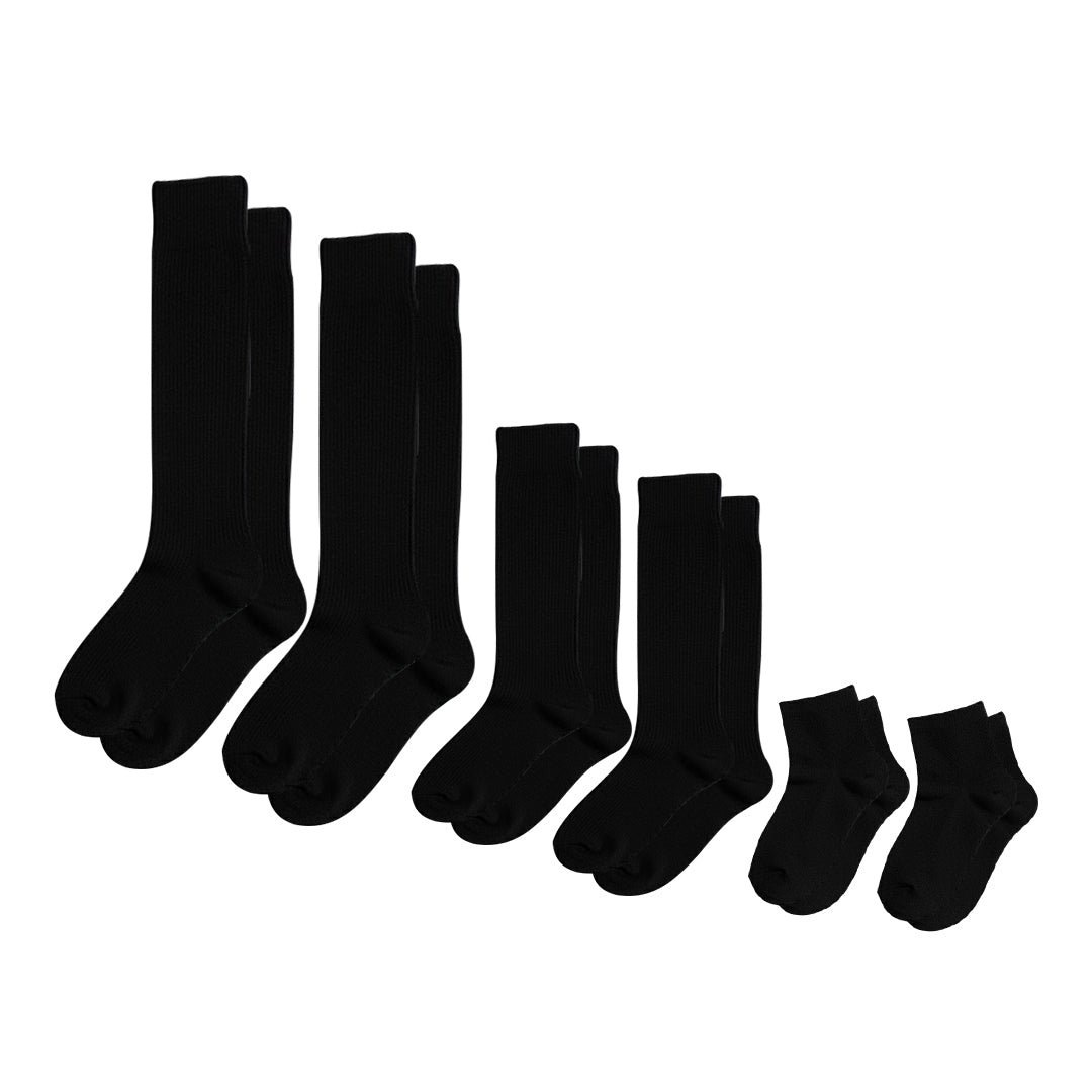 3-Pack Padded Extra-Stretch Socks - Black (Knee, Crew, Ankle)